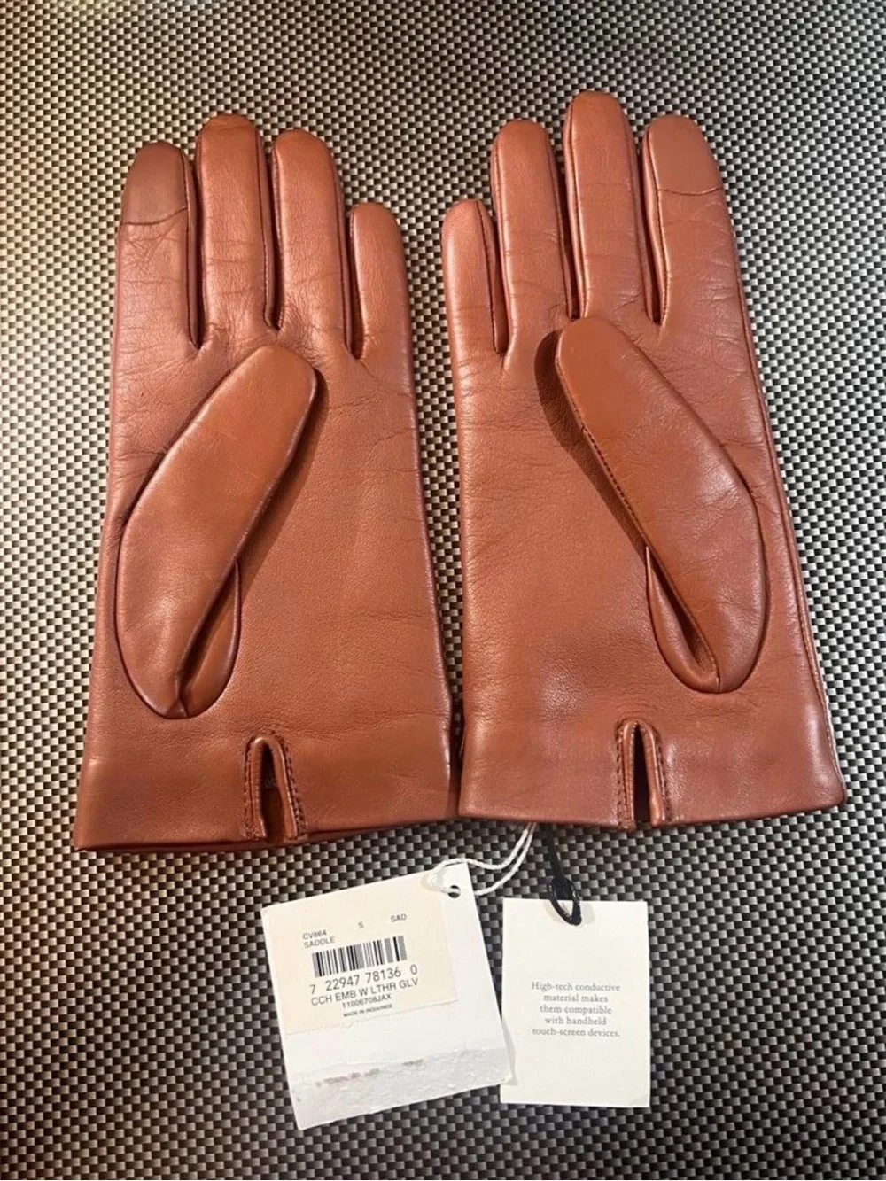 COACH Women Cognac Brown Leather Tech Gloves